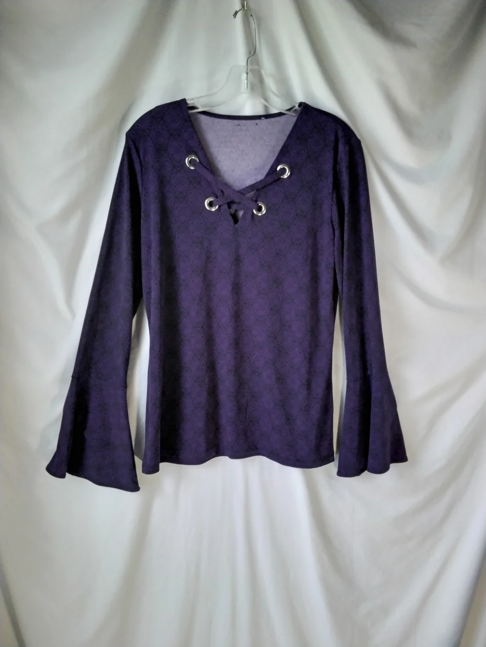Michael Kors Purple Lace-Up V-Neck Long Sleeve Top